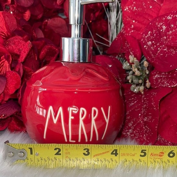 Brand NEW Rae Dunn Christmas RED Ceramic MERRY Ornament Soap Pump Dispenser - Picture 8 of 8